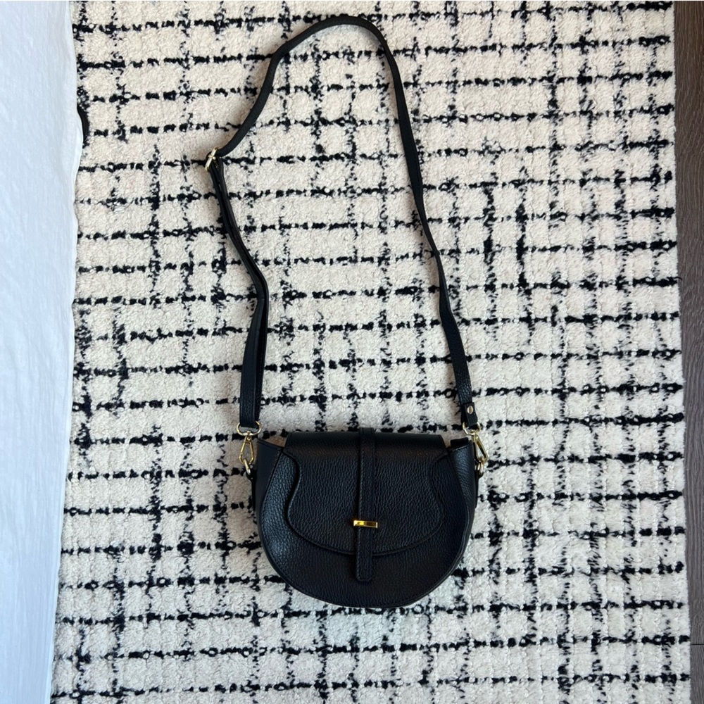 Genuine Italian Leather - Crossbody Purse - black - Florence